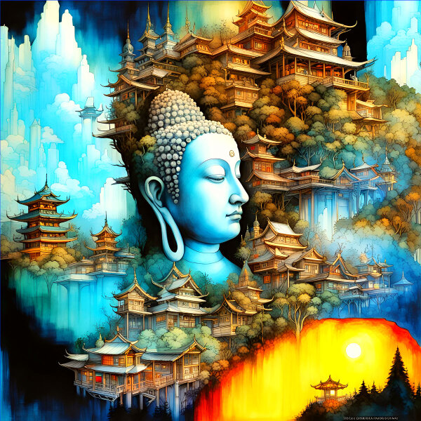 Buddha in Love - Geniale Wanddeko, die spricht: 123ART Wandbild-Kollektion