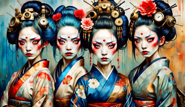 Geisha on a Line - Kunstvolle Wanddekorationen: Ein Hauch von Positivität