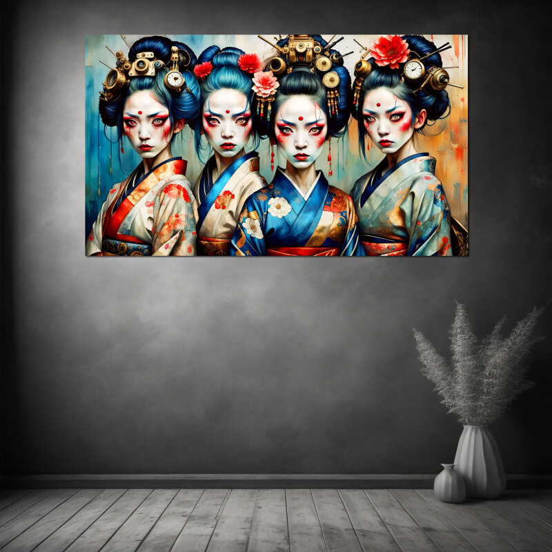 Geisha on a Line - Kunstvolle Wanddekorationen: Ein Hauch von Positivität